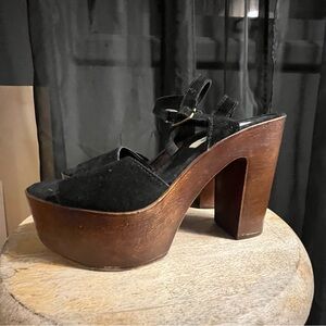 Steve Madden Black Suede Platform Heels with Wood Block Heel